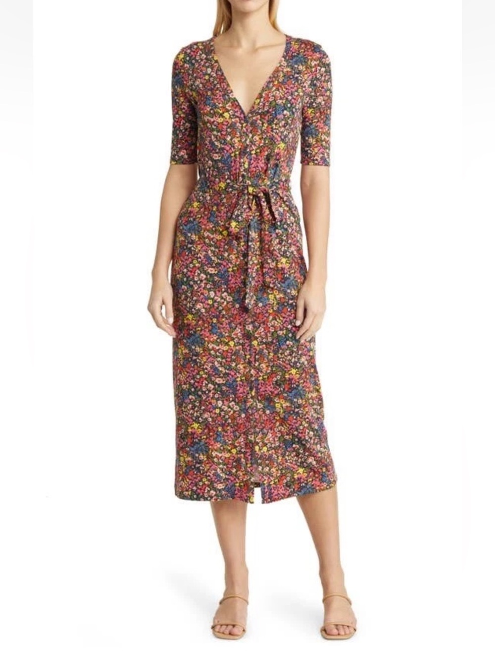 Boden Multi Gardenia Petal Floral Jersey Dress Size 6
